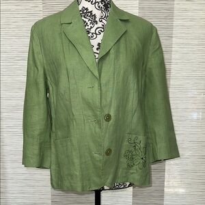 JM Collection Woman 3/4 Sleeve Green Linen Blazer Sz.‎ 8